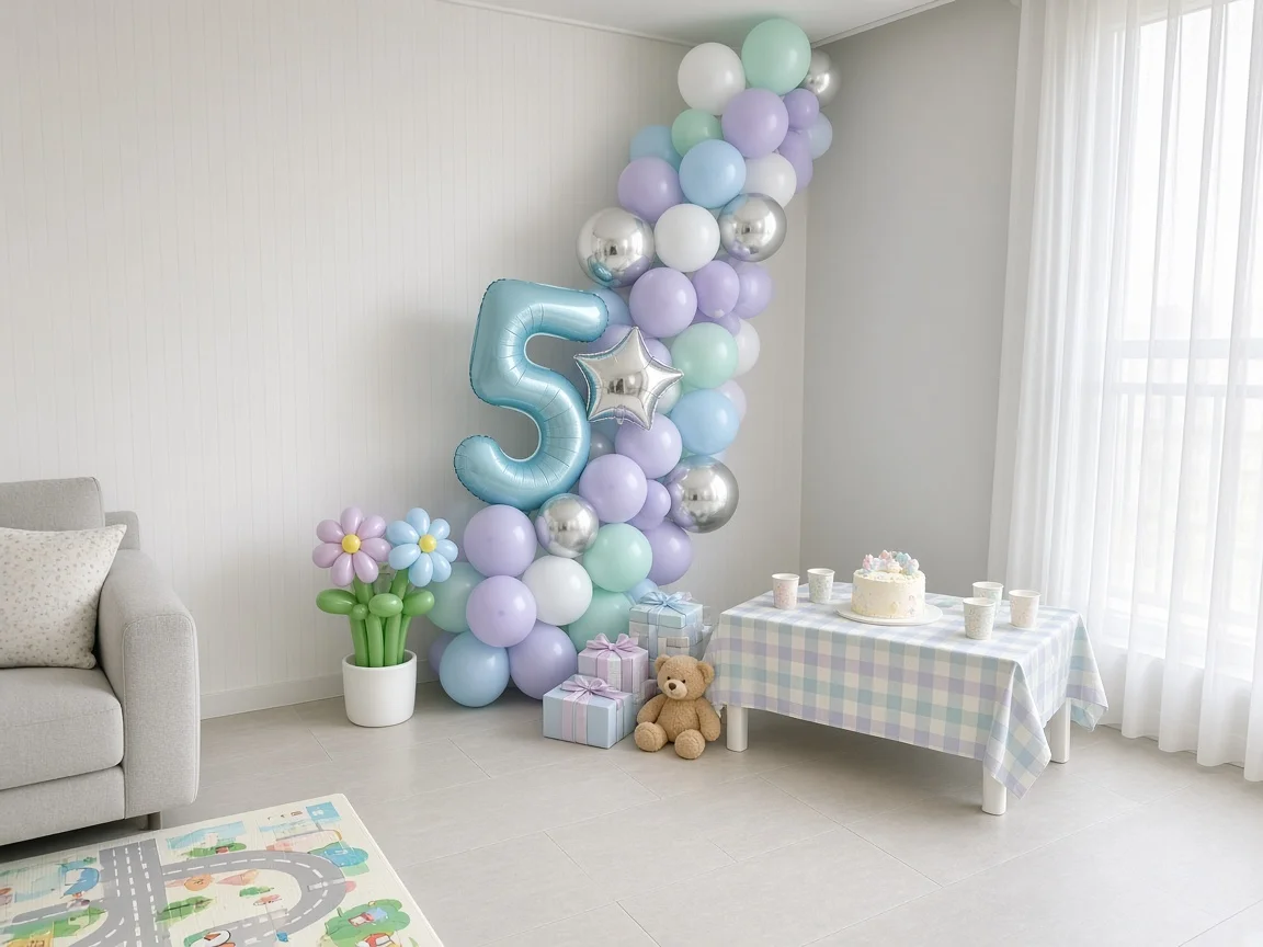 아이 생일 홈파티 · 파스텔 코너 벌룬